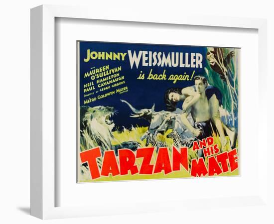 Tarzan and His Mate, Maureen O'Sullivan, Johnny Weissmuller, 1934-null-Framed Premium Giclee Print