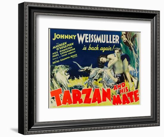 Tarzan and His Mate, Maureen O'Sullivan, Johnny Weissmuller, 1934-null-Framed Premium Giclee Print