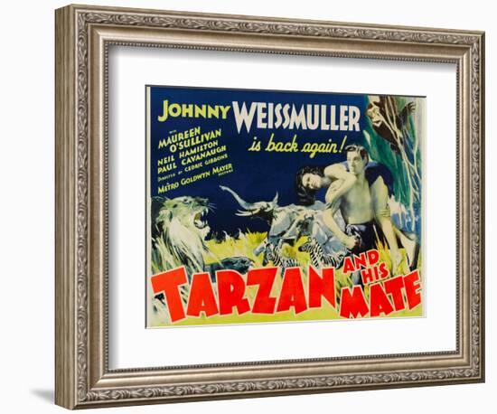 Tarzan and His Mate, Maureen O'Sullivan, Johnny Weissmuller, 1934-null-Framed Art Print