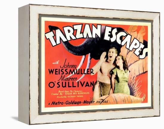 Tarzan Escapes, from Left: Johnny Weissmuller, Maureen O'Sullivan, 1936-null-Framed Stretched Canvas