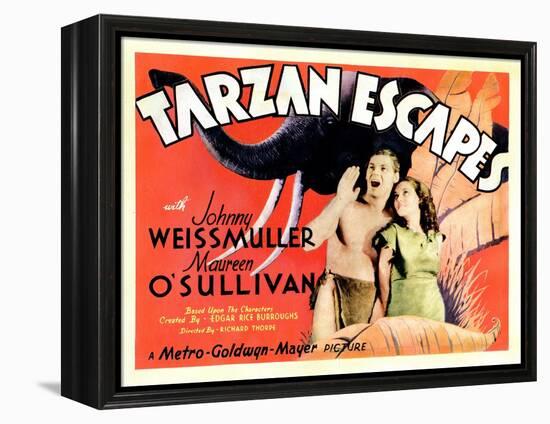 Tarzan Escapes, from Left: Johnny Weissmuller, Maureen O'Sullivan, 1936-null-Framed Stretched Canvas