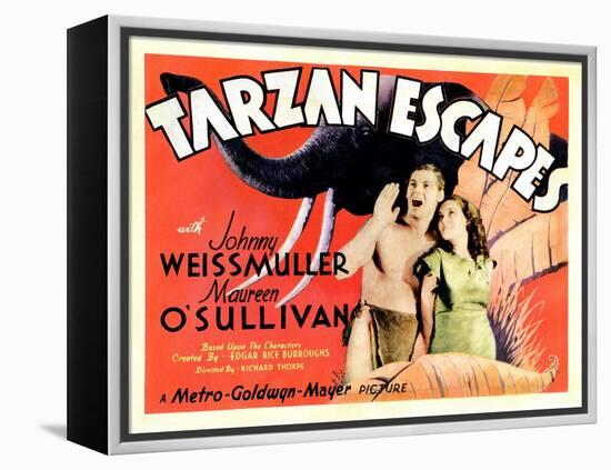 Tarzan Escapes, from Left: Johnny Weissmuller, Maureen O'Sullivan, 1936-null-Framed Stretched Canvas