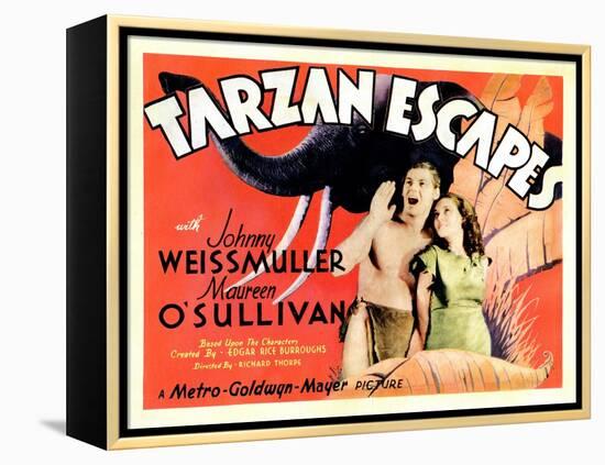 Tarzan Escapes, from Left: Johnny Weissmuller, Maureen O'Sullivan, 1936-null-Framed Stretched Canvas