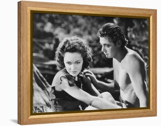 Tarzan Escapes, from Left: Maureen O'Sullivan, Johnny Weissmuller, 1936-null-Framed Stretched Canvas