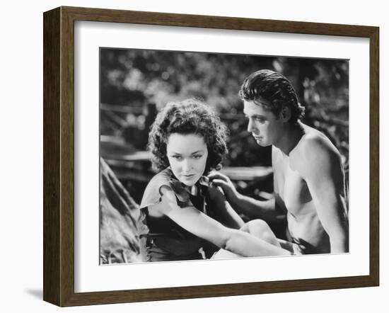 Tarzan Escapes, from Left: Maureen O'Sullivan, Johnny Weissmuller, 1936-null-Framed Premium Photographic Print