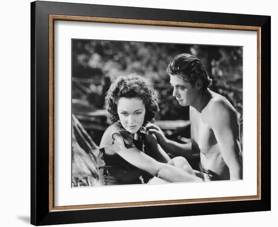 Tarzan Escapes, from Left: Maureen O'Sullivan, Johnny Weissmuller, 1936-null-Framed Premium Photographic Print