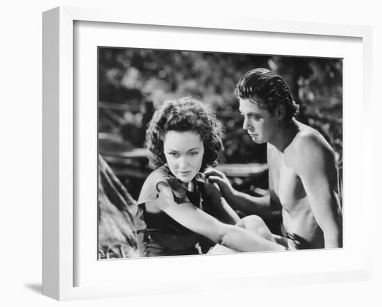 Tarzan Escapes, from Left: Maureen O'Sullivan, Johnny Weissmuller, 1936-null-Framed Premium Photographic Print