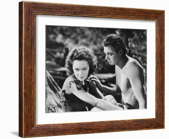 Tarzan Escapes, from Left: Maureen O'Sullivan, Johnny Weissmuller, 1936-null-Framed Photo