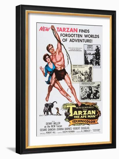 Tarzan, the Ape Man, from Left: Joanna Barnes, Denny Miller, 1959-null-Framed Art Print