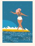 Retro Surfer Girl with Longboard Eating Ice Cream-Tasiania-Framed Art Print