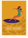 Girl Surfers in Bikinis - Blue Seamless Pattern-Tasiania-Art Print