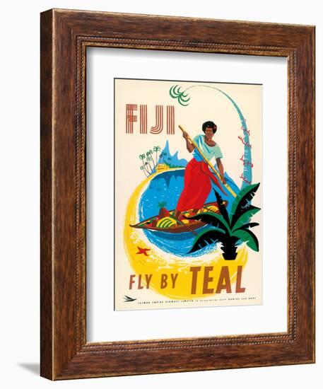 Tasman Empire Airways Limited - Fiji Fly by TEAL - Fijian Native Poles a Canoe-Arthur Thompson-Framed Art Print