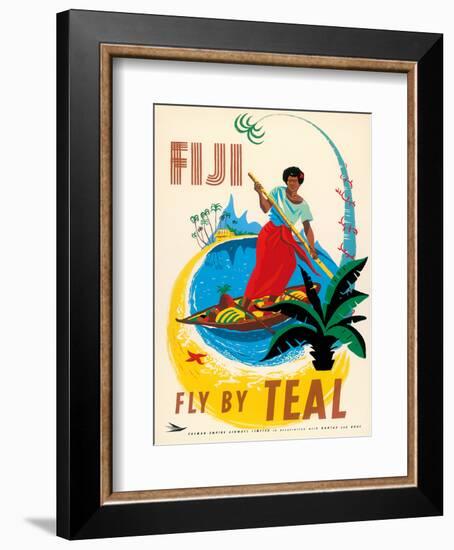 Tasman Empire Airways Limited - Fiji Fly by TEAL - Fijian Native Poles a Canoe-Arthur Thompson-Framed Art Print