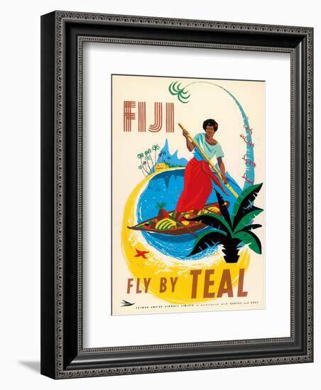 Tasman Empire Airways Limited - Fiji Fly by TEAL - Fijian Native Poles a Canoe-Arthur Thompson-Framed Art Print