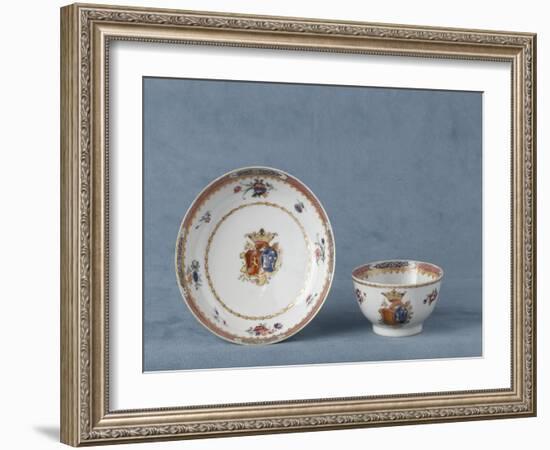 Tasse hémisphérique armoriée et soucoupe-null-Framed Giclee Print