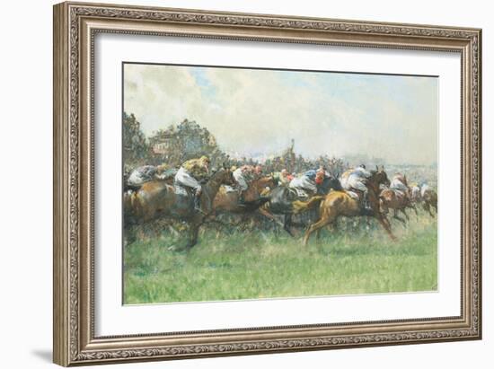 Tattenham Corner, the Epsom Derby, (Coloured Chalks and Bodycolour on Paper)-Gilbert Holiday-Framed Giclee Print