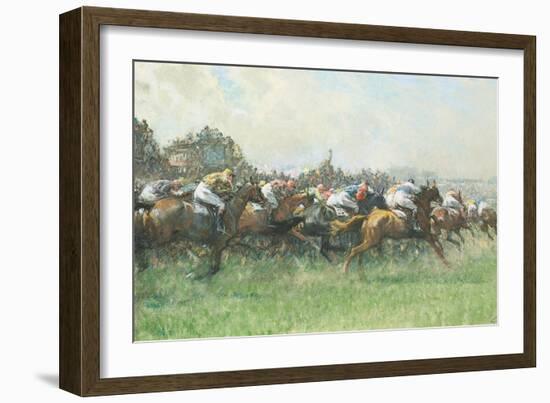 Tattenham Corner, the Epsom Derby, (Coloured Chalks and Bodycolour on Paper)-Gilbert Holiday-Framed Giclee Print