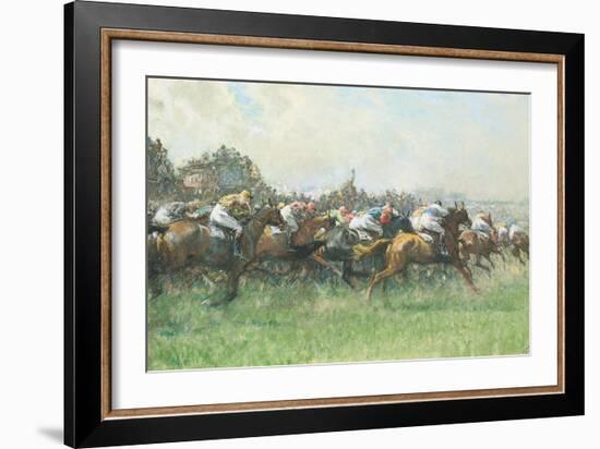 Tattenham Corner, the Epsom Derby, (Coloured Chalks and Bodycolour on Paper)-Gilbert Holiday-Framed Giclee Print