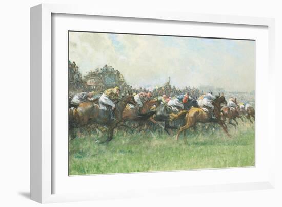 Tattenham Corner, the Epsom Derby, (Coloured Chalks and Bodycolour on Paper)-Gilbert Holiday-Framed Giclee Print