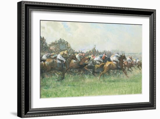 Tattenham Corner, the Epsom Derby, (Coloured Chalks and Bodycolour on Paper)-Gilbert Holiday-Framed Giclee Print