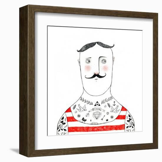 Tattoed Man Pencil Drawing-lenaer-Framed Art Print