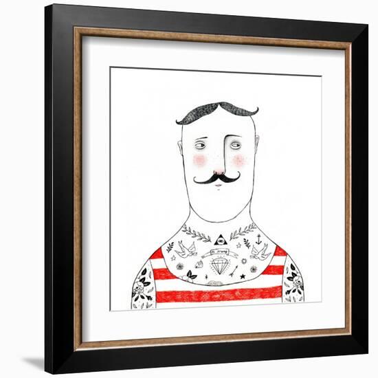 Tattoed Man Pencil Drawing-lenaer-Framed Art Print