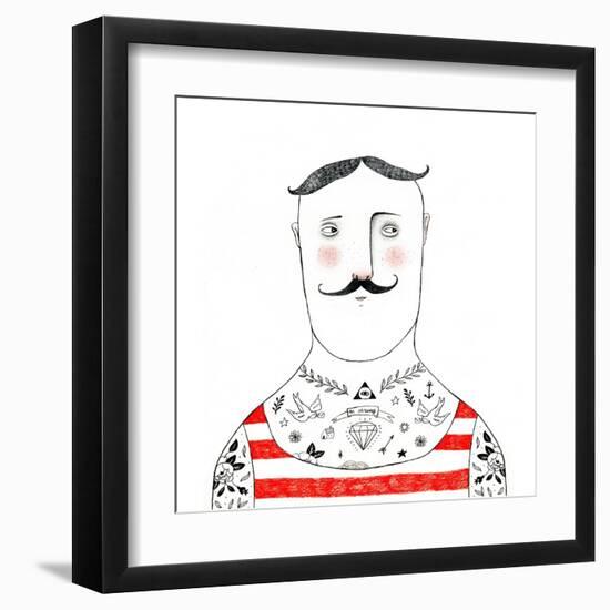 Tattoed Man Pencil Drawing-lenaer-Framed Art Print