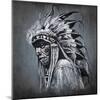 Tattoo Art, Portrait Of American Indian Head Over Dark Background-outsiderzone-Mounted Art Print