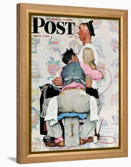 "Tattoo Artist" Saturday Evening Post Cover, March 4,1944-Norman Rockwell-Framed Premier Image Canvas