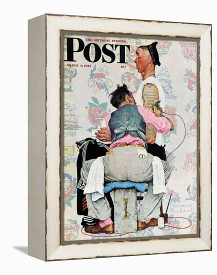 "Tattoo Artist" Saturday Evening Post Cover, March 4,1944-Norman Rockwell-Framed Premier Image Canvas