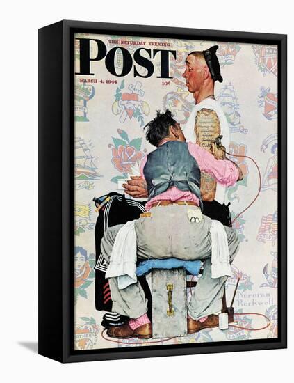 "Tattoo Artist" Saturday Evening Post Cover, March 4,1944-Norman Rockwell-Framed Premier Image Canvas