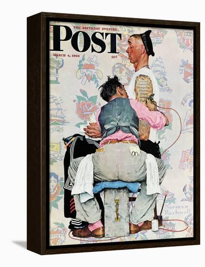 "Tattoo Artist" Saturday Evening Post Cover, March 4,1944-Norman Rockwell-Framed Premier Image Canvas