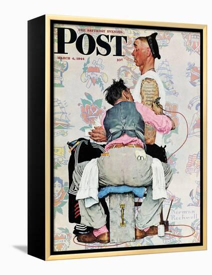 "Tattoo Artist" Saturday Evening Post Cover, March 4,1944-Norman Rockwell-Framed Premier Image Canvas