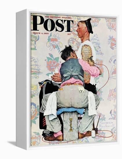 "Tattoo Artist" Saturday Evening Post Cover, March 4,1944-Norman Rockwell-Framed Premier Image Canvas