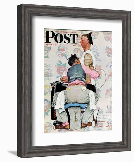 "Tattoo Artist" Saturday Evening Post Cover, March 4,1944-Norman Rockwell-Framed Giclee Print