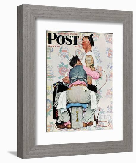 "Tattoo Artist" Saturday Evening Post Cover, March 4,1944-Norman Rockwell-Framed Giclee Print