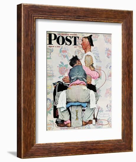 "Tattoo Artist" Saturday Evening Post Cover, March 4,1944-Norman Rockwell-Framed Giclee Print