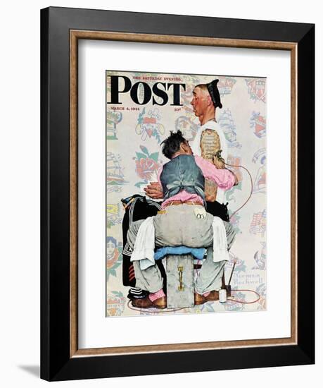 "Tattoo Artist" Saturday Evening Post Cover, March 4,1944-Norman Rockwell-Framed Giclee Print