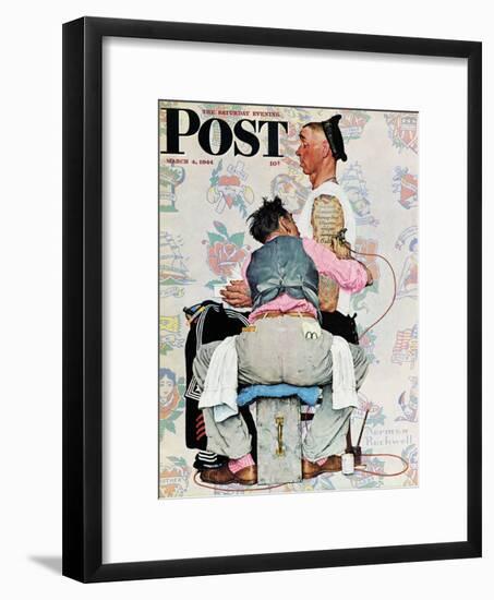 "Tattoo Artist" Saturday Evening Post Cover, March 4,1944-Norman Rockwell-Framed Giclee Print