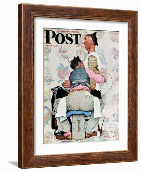 "Tattoo Artist" Saturday Evening Post Cover, March 4,1944-Norman Rockwell-Framed Giclee Print