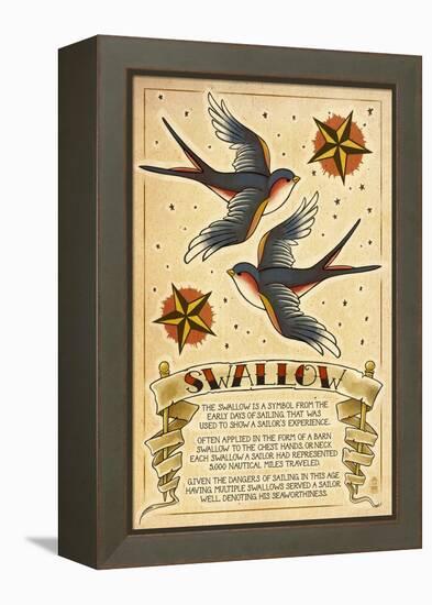 Tattoo Flash Sheet - Swallow-Lantern Press-Framed Stretched Canvas