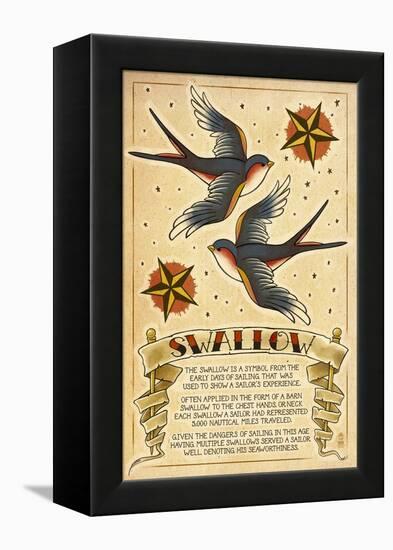 Tattoo Flash Sheet - Swallow-Lantern Press-Framed Stretched Canvas