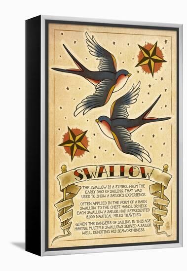 Tattoo Flash Sheet - Swallow-Lantern Press-Framed Stretched Canvas