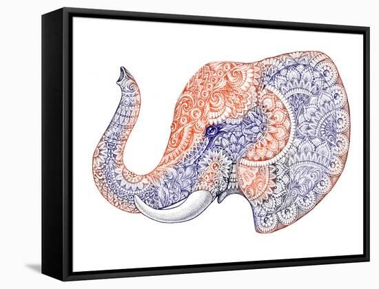 Tattoo Profile Elephant with Patterns and Ornaments-Vensk-Framed Stretched Canvas