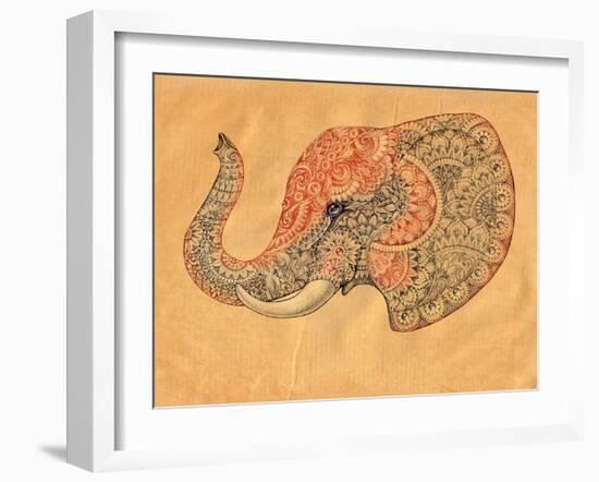 Tattoo Profile Elephant with Patterns and Ornaments-Vensk-Framed Art Print