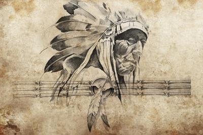 American native indian warrior logo tattoo design Stock Vector | Adobe Stock