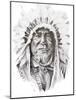 Tattoo Sketch Of Native American Indian Chief, Hand Made-outsiderzone-Mounted Art Print