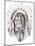 Tattoo Sketch Of Native American Indian Chief, Hand Made-outsiderzone-Mounted Art Print