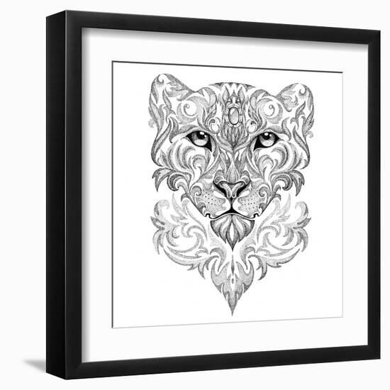 Tattoo Snow Leopard, Panther, Cat, with Patterns and Ornaments-Vensk-Framed Art Print