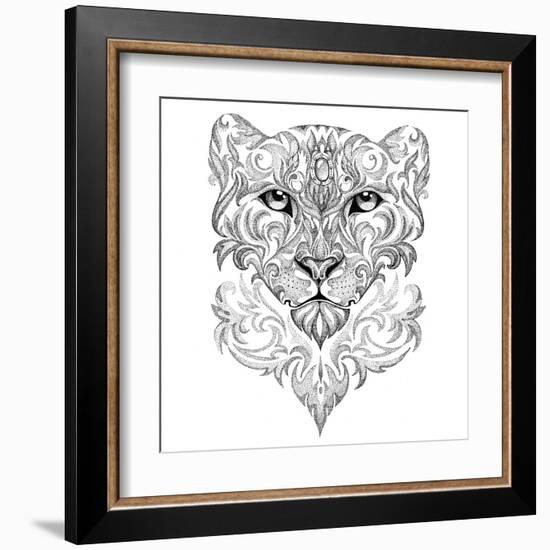 Tattoo Snow Leopard, Panther, Cat, with Patterns and Ornaments-Vensk-Framed Art Print